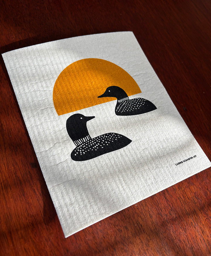 Swimming Loon Tea towel and Swedish Dishcloth Combo