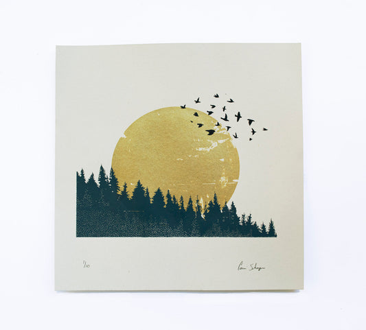 Golden Flock | 12"x12" Silk Screen Print